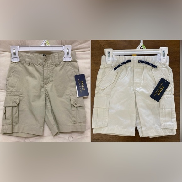 NWT POLO RALPH LAUREN KIDS CARGO SHORT BUNDLE 1 KHAKI 1 WHITE BOYS 4/4T